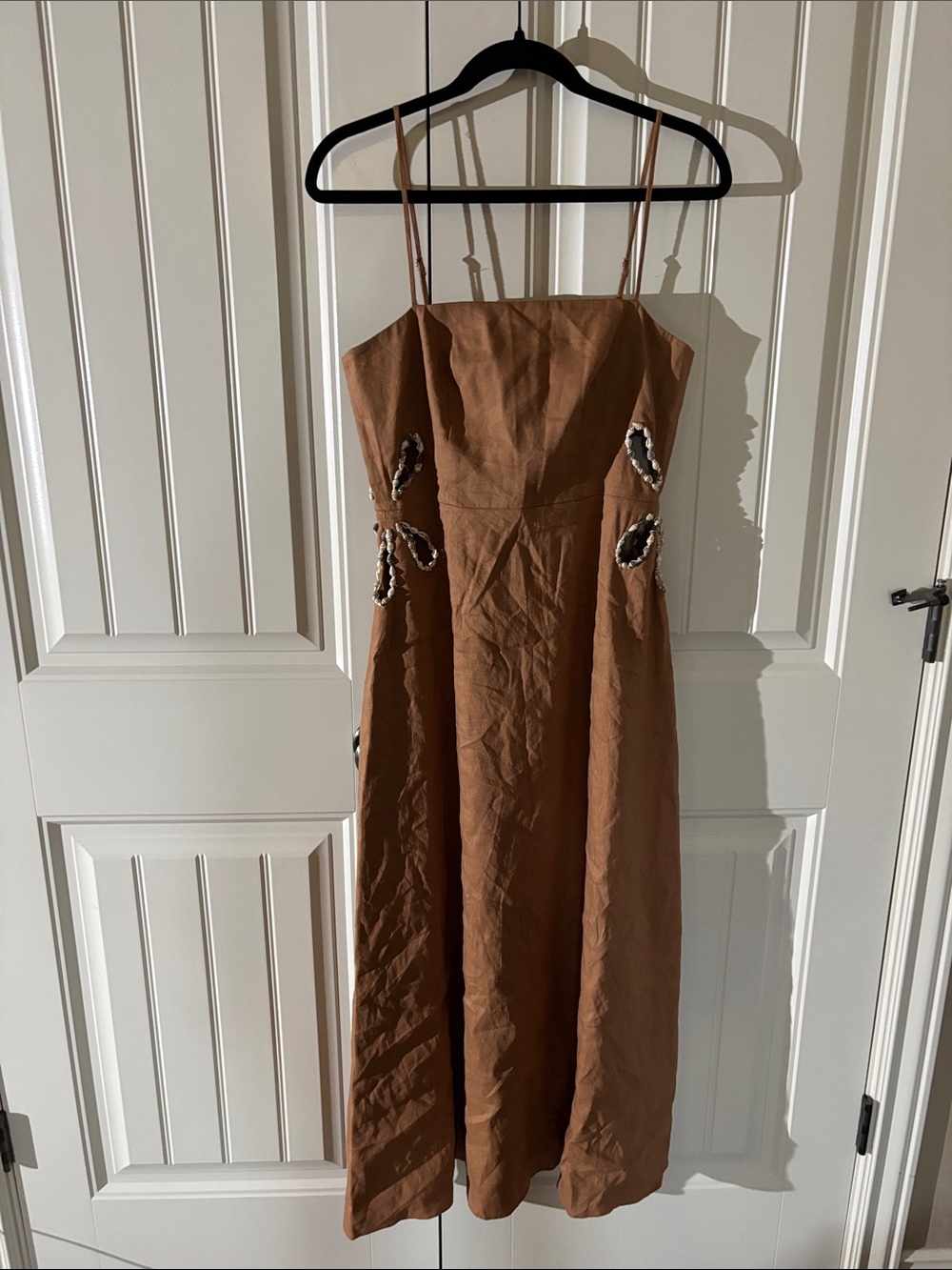 Gianni Bini Brown Spaghetti-Strap Midi Dress with Side Cutouts